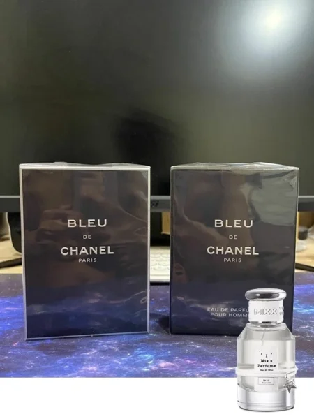 Comparatif visuel entre le modèle économique d'un parfum de luxe boisé et une alternative premium abordable fabriquée en laboratoire.